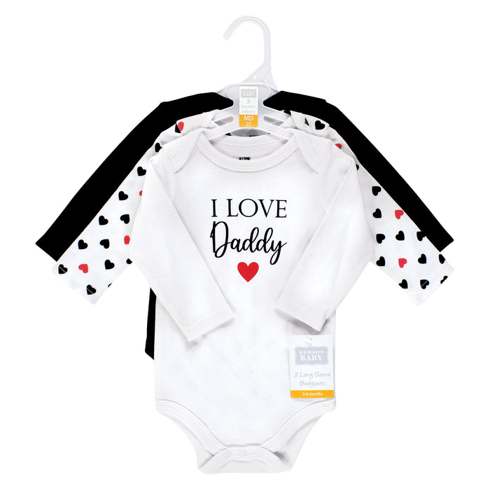 Hudson Baby Infant Girl Cotton Long-Sleeve Bodysuits, Girl Daddy Red Black 3-Pack