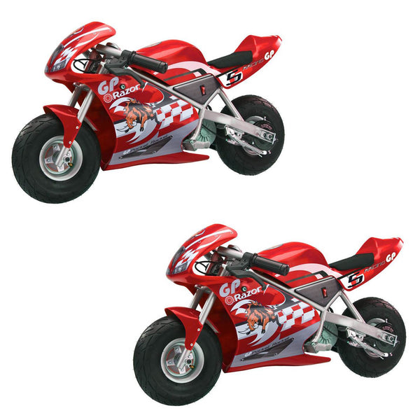 Razor 24V Mini Bike 1 Speed Dirt Racing Motorcycle Pocket Rocket, 2 Pack, Red