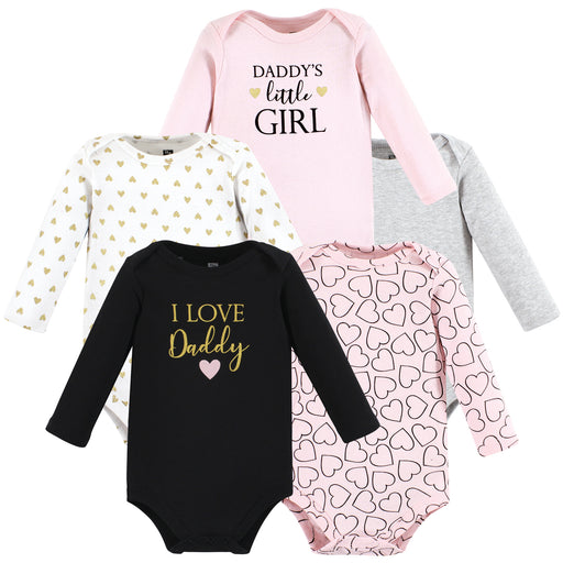 Hudson Baby Infant Girl Cotton Long-Sleeve Bodysuits, Girl Daddy 5-Pack
