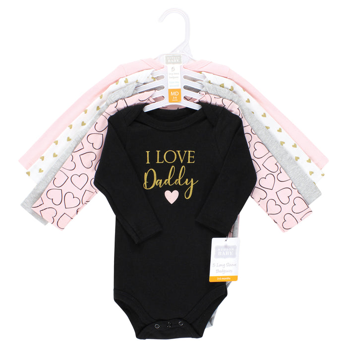 Hudson Baby Infant Girl Cotton Long-Sleeve Bodysuits, Girl Daddy 5-Pack