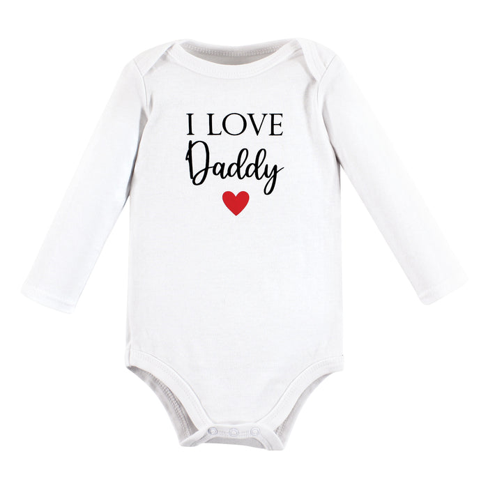 Hudson Baby Infant Girl Cotton Long-Sleeve Bodysuits, Girl Daddy Red Black 5-Pack