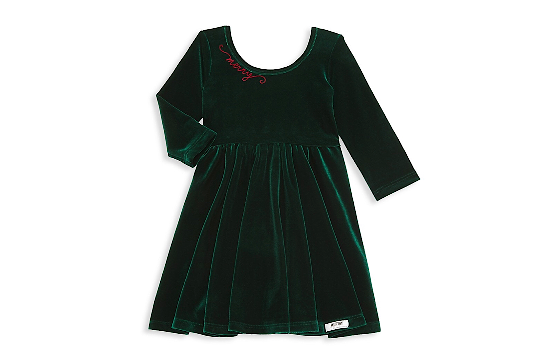 Worthy Threads Holiday Twirly Dress in Emerald Velvet