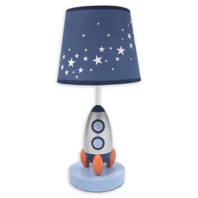 Lambs & Ivy Milky Way Blue/Silver Rocket Ship Nursery Lamp with Shade & Bulb