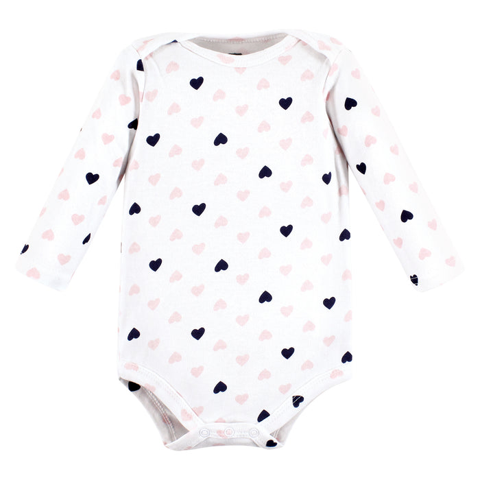Hudson Baby Infant Girl Cotton Long-Sleeve Bodysuits, Girl Daddy Pink Navy 5-Pack