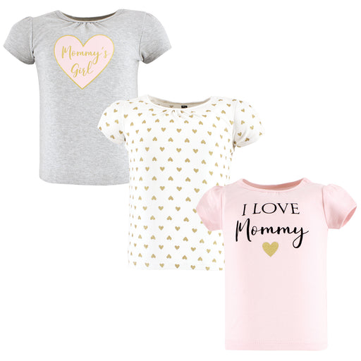 Hudson Baby Infant Girl Short Sleeve T-Shirts, Girl Mommy, 3-Pack