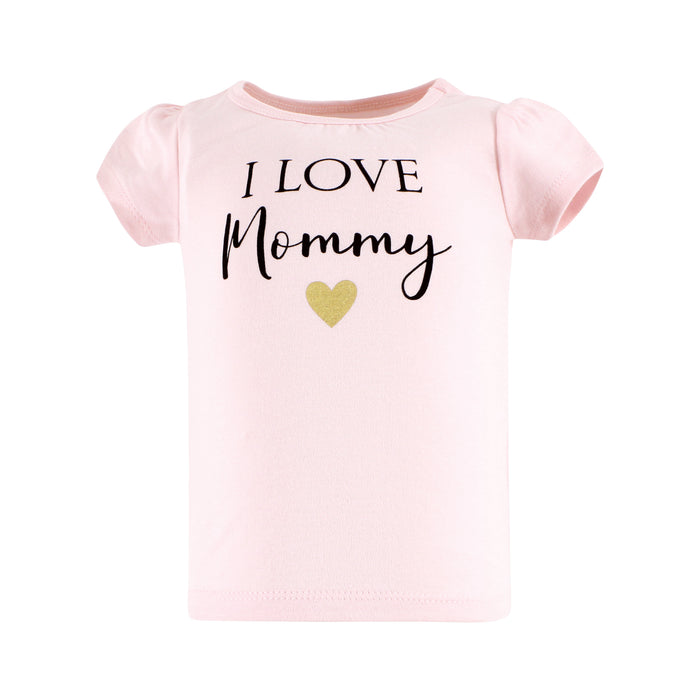 Hudson Baby Infant Girl Short Sleeve T-Shirts, Girl Mommy, 3-Pack