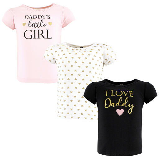 Hudson Baby Infant Girl Short Sleeve T-Shirts, Girl Daddy, 3-Pack