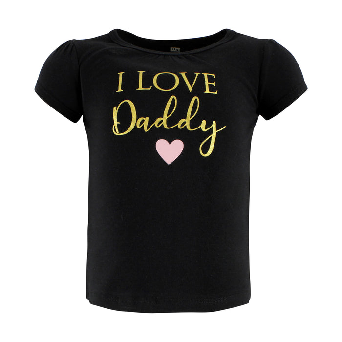 Hudson Baby Infant Girl Short Sleeve T-Shirts, Girl Daddy, 3-Pack