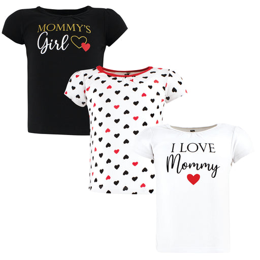 Hudson Baby Infant Girl Short Sleeve T-Shirts, Girl Mommy Red Black, 3-Pack