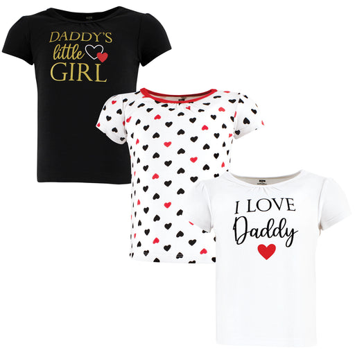 Hudson Baby Infant Girl Short Sleeve T-Shirts, Girl Daddy Red Black, 3-Pack
