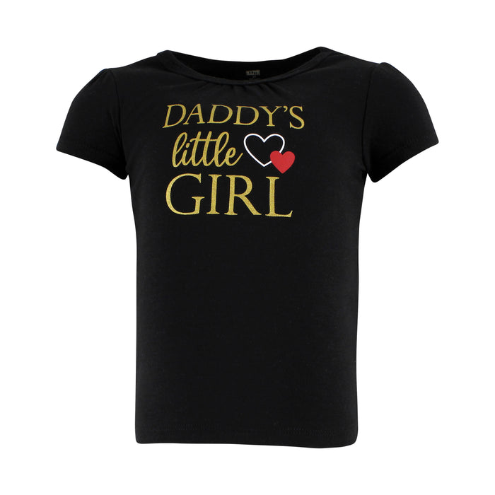 Hudson Baby Infant Girl Short Sleeve T-Shirts, Girl Daddy Red Black, 3-Pack