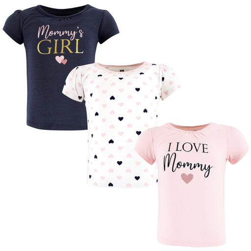 Hudson Baby Infant Girl Short Sleeve T-Shirts, Girl Mommy Pink Navy, 3-Pack