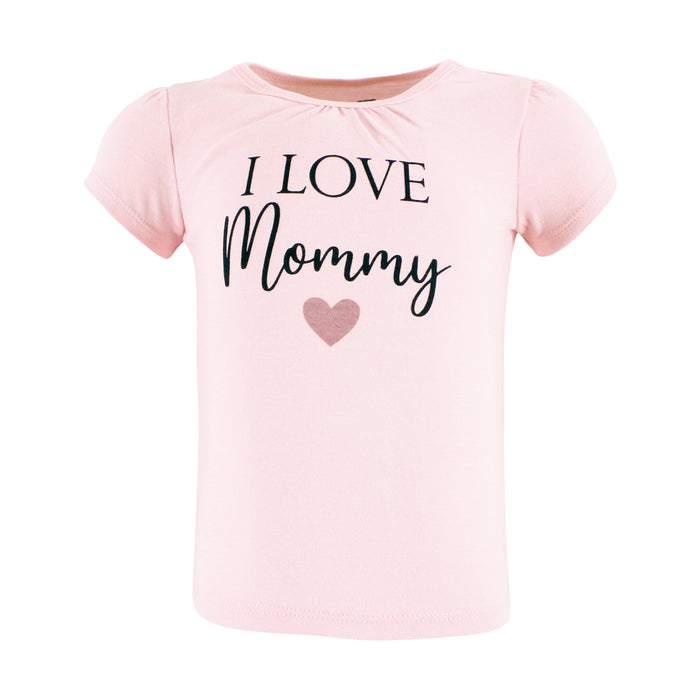 Hudson Baby Infant Girl Short Sleeve T-Shirts, Girl Mommy Pink Navy, 3-Pack