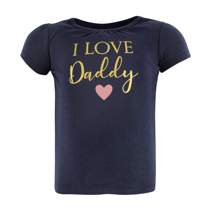Hudson Baby Infant Girl Short Sleeve T-Shirts, Girl Daddy Pink Navy, 3-Pack