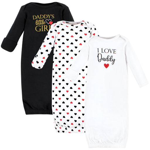 Hudson Baby Infant Girl Cotton Gowns, Girl Daddy Red Black, 3-Pack