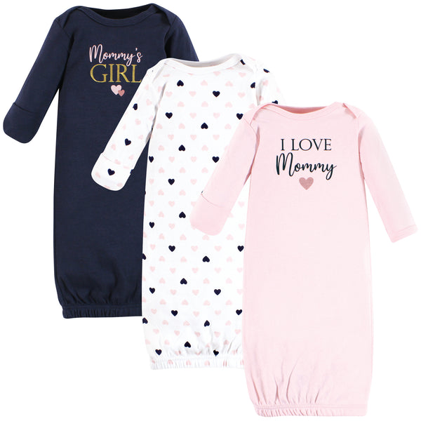 Hudson Baby Infant Girl Cotton Gowns, Girl Mommy Pink Navy, 3-Pack