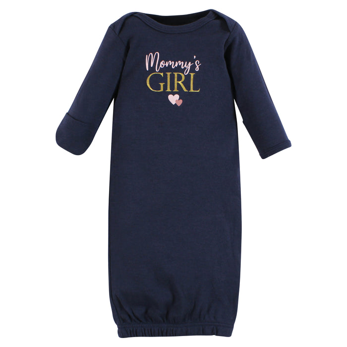 Hudson Baby Infant Girl Cotton Gowns, Girl Mommy Pink Navy, 3-Pack