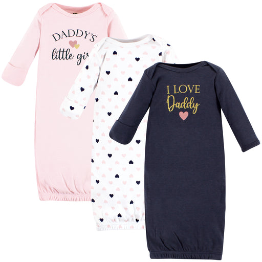 Hudson Baby Infant Girl Cotton Gowns, Girl Daddy Pink Navy, 3-Pack