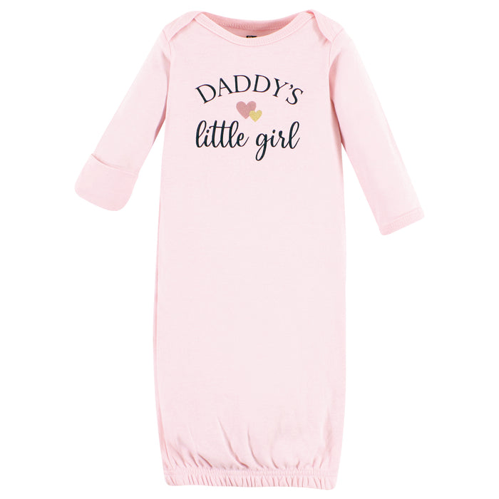 Hudson Baby Infant Girl Cotton Gowns, Girl Daddy Pink Navy, 3-Pack