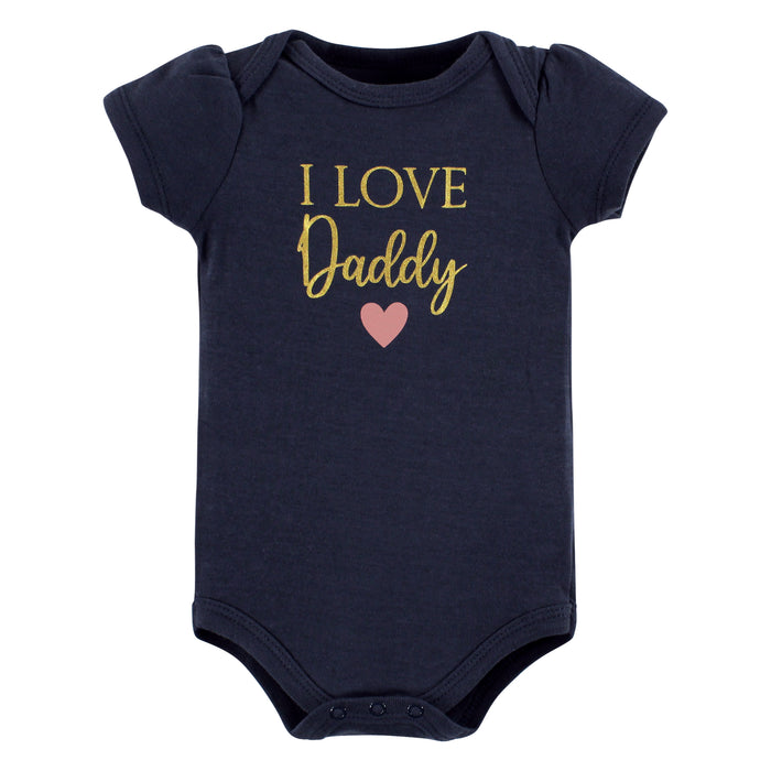 Hudson Baby Infant Girl Cotton Bodysuit and Pant Set, Daddy Pink Navy