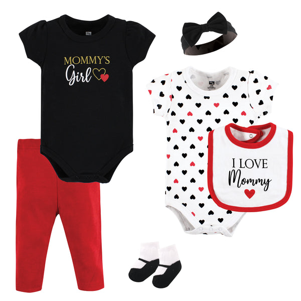 Hudson Baby Infant Girl Cotton Layette Set, Girl Mommy Red Black