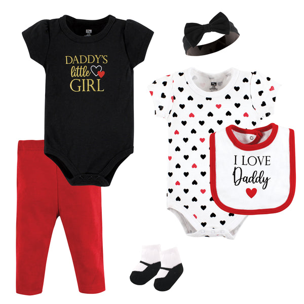 Hudson Baby Infant Girl Cotton Layette Set, Girl Daddy Red Black