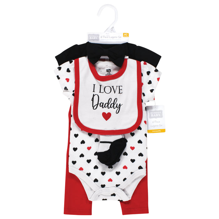 Hudson Baby Infant Girl Cotton Layette Set, Girl Daddy Red Black