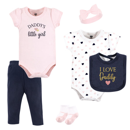 Hudson Baby Infant Girl Cotton Layette Set, Girl Daddy Pink Navy