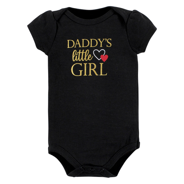 Hudson Baby Infant Girl Cotton Bodysuit, Pant and Shoe Set, Girl Daddy Red Black