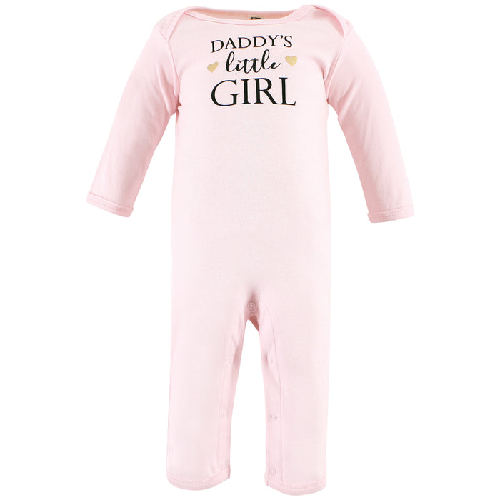 Hudson Baby Infant Girl Cotton Coveralls, Girl Daddy, 3-Pack