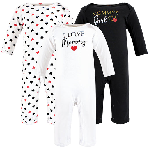 Hudson Baby Infant Girl Cotton Coveralls, Girl Mommy Red Black, 3-Pack