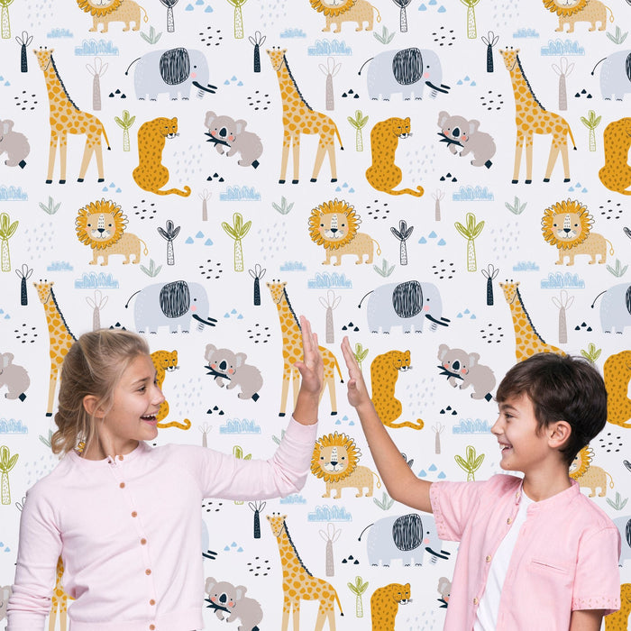 TeepeeJoy Animal Themed Nursery Wallpaper and Kids Room Wallpaper - Living Wild