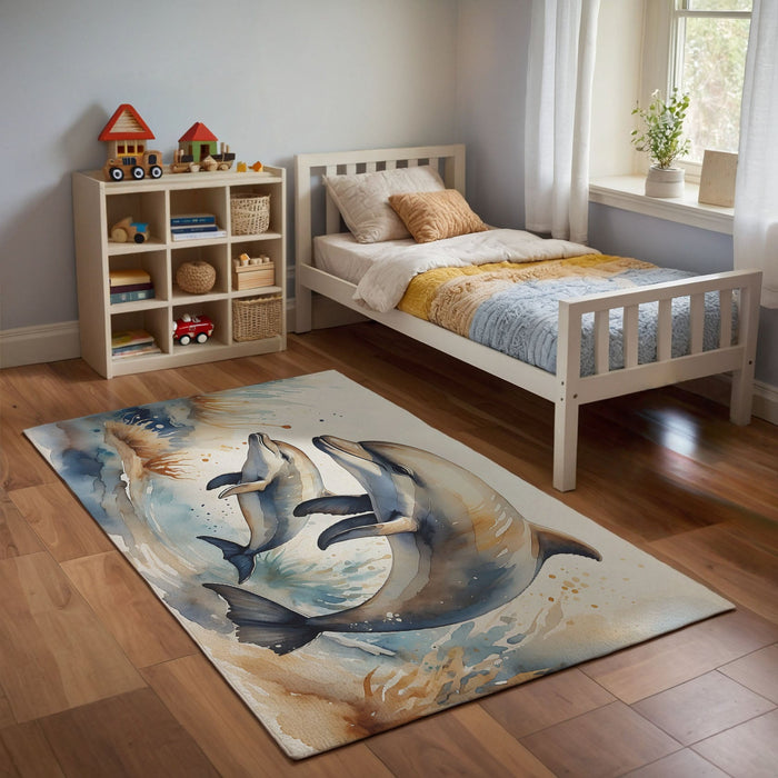 TeepeeJoy Dolphin Area Rug for Kids and Nursery Rooms - Marine Magic