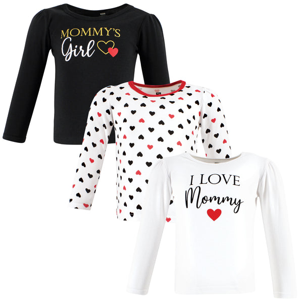 Hudson Baby Infant Girl Long Sleeve T-Shirts, Girl Mommy Red Black, 3-Pack