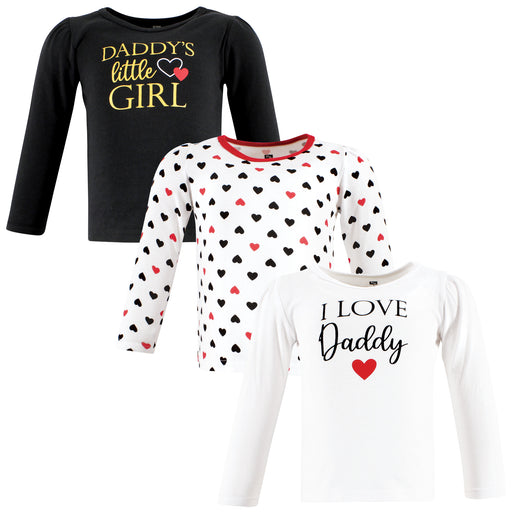 Hudson Baby Infant Girl Long Sleeve T-Shirts, Girl Daddy Red Black, 3-Pack