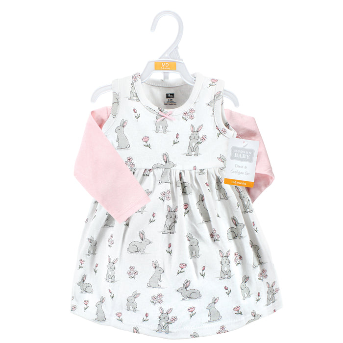 Hudson Baby Infant and Toddler Girl Cotton Dress and Cardigan Set, Bunny Floral