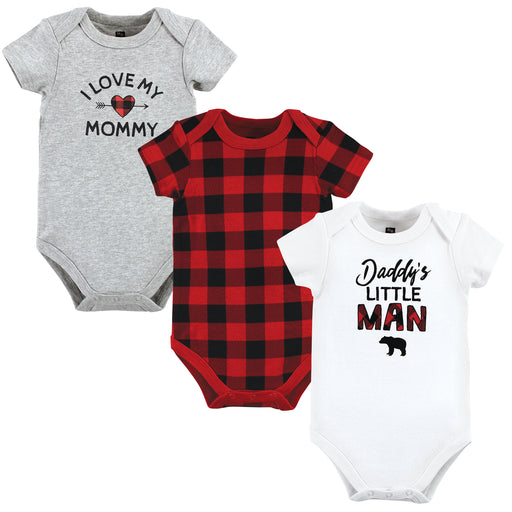 Hudson Baby Infant Boy Cotton Bodysuits, Buffalo Plaid Family, 3-Pack