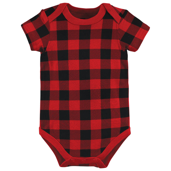 Hudson Baby Infant Boy Cotton Bodysuits, Buffalo Plaid Family, 3-Pack
