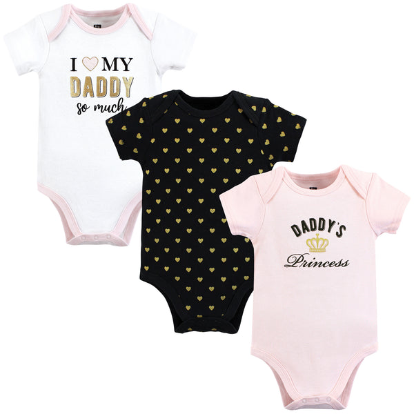 Hudson Baby Infant Girl Cotton Bodysuits, Daddys Princess, 3-Pack