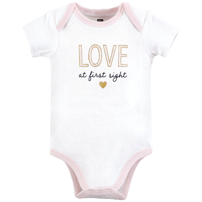 Hudson Baby Infant Girl Cotton Bodysuits, Love At First Sight, 3-Pack