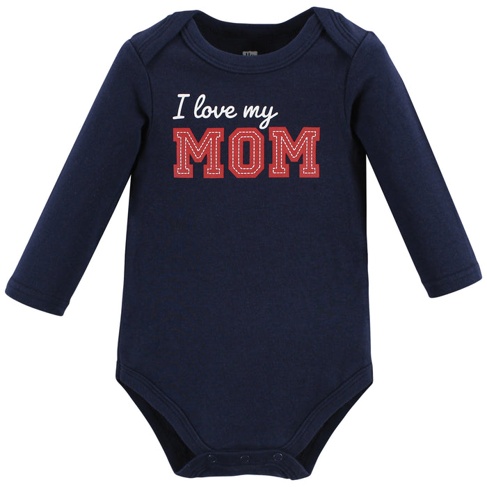 Hudson Baby Infant Boy Cotton Long-Sleeve Bodysuits, Love Mom