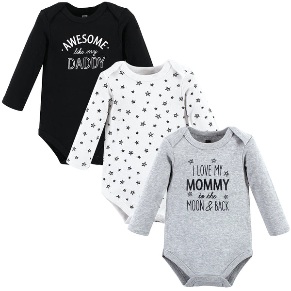 Hudson Baby Infant Boy Cotton Long-Sleeve Bodysuits, Mom Dad Moon Back