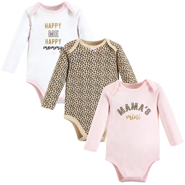 Hudson Baby Infant Girl Cotton Long-Sleeve Bodysuits, Leopard Mamas Mini