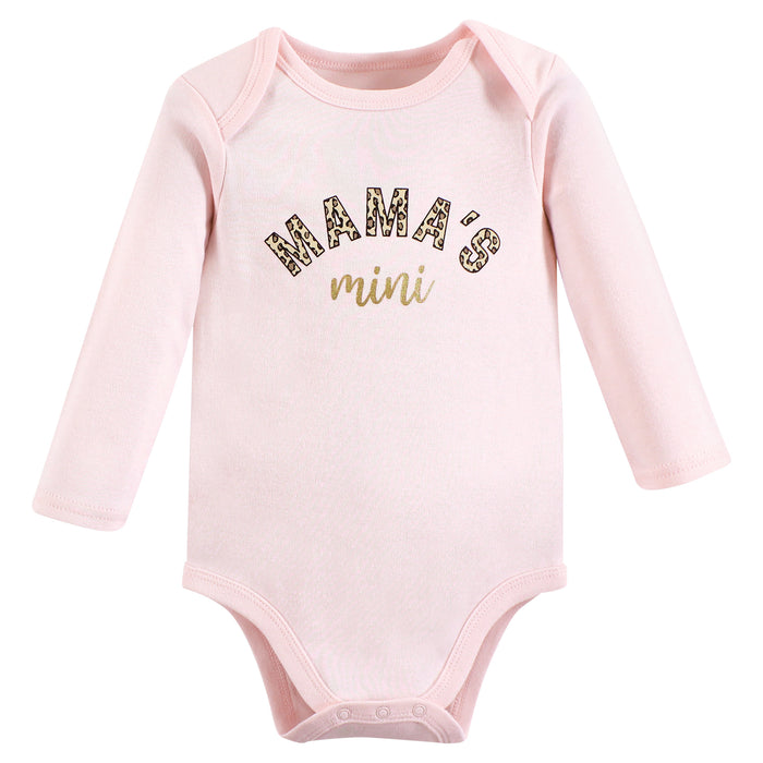 Hudson Baby Infant Girl Cotton Long-Sleeve Bodysuits, Leopard Mamas Mini