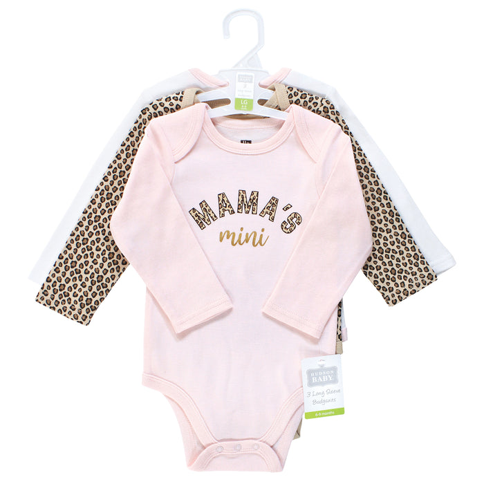 Hudson Baby Infant Girl Cotton Long-Sleeve Bodysuits, Leopard Mamas Mini