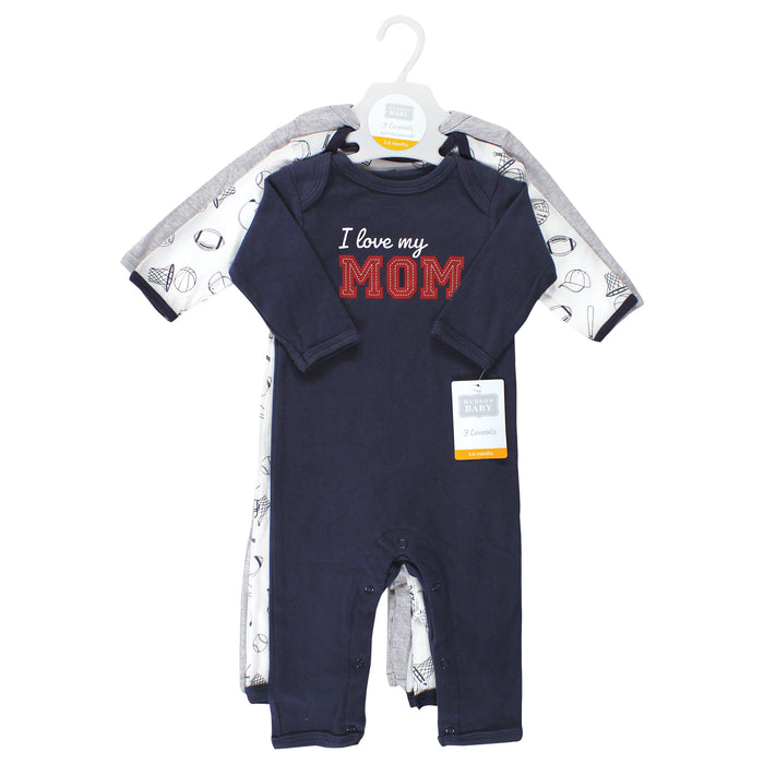 Hudson Baby Infant Boys Cotton Coveralls, Love Mom