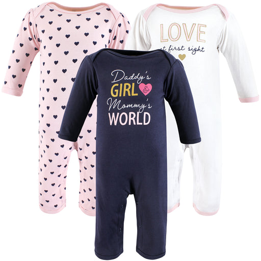 Hudson Baby Infant Girl Cotton Coveralls, Love At First Sight