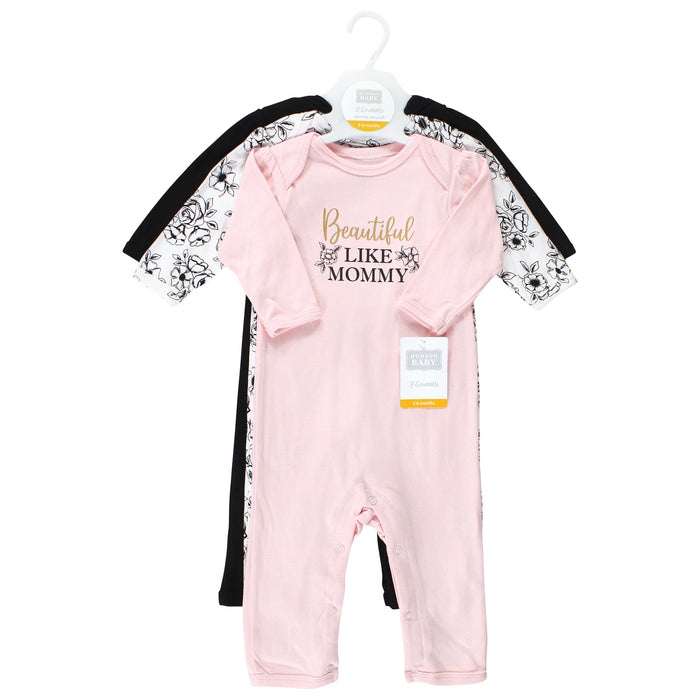 Hudson Baby Infant Girls Cotton Coveralls, Mom Dad Toile