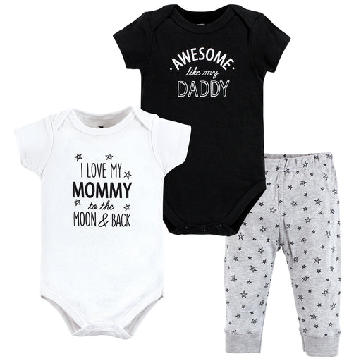 Hudson Baby Cotton Bodysuit and Pant Set, Mom Dad Moon And Back
