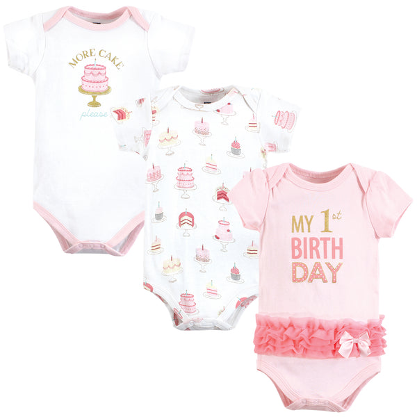 Hudson Baby Girl Cotton Bodysuits, Birthday Cake 3-Pack